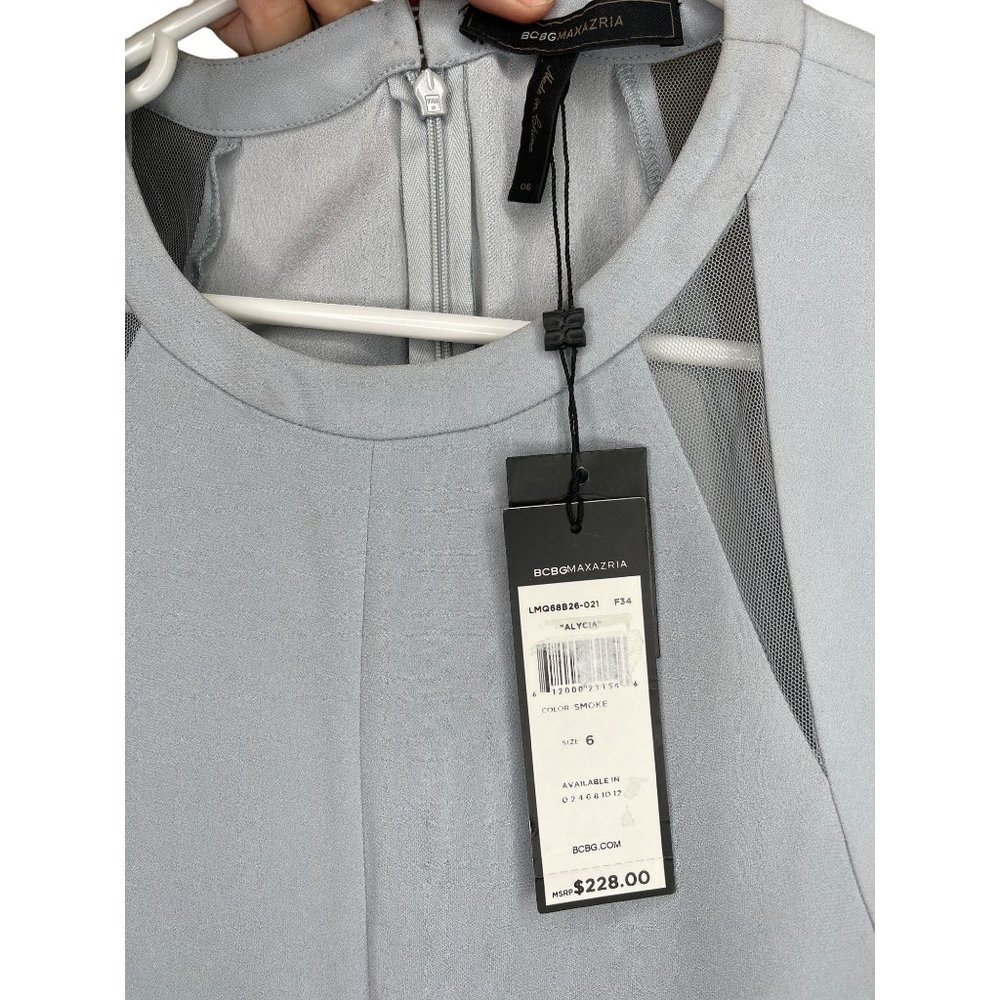 BCBG ALYCIA Cocktail Dress Sheer Cut Out Mini Smoke Gray NWT 6 - Picture 8 of 11